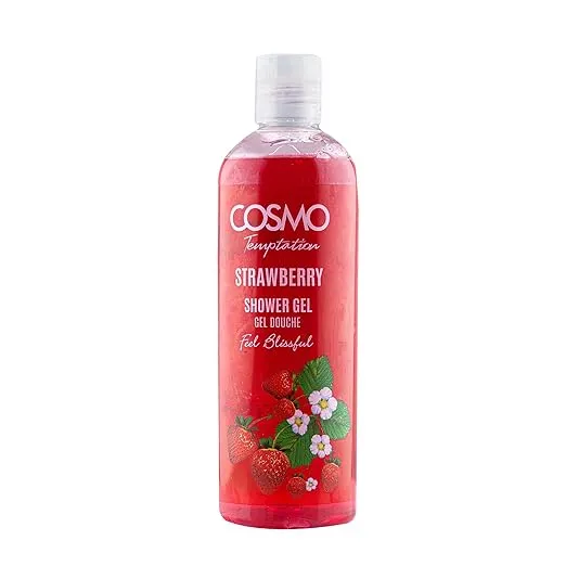 Cosmo Temptation Strawberry Shower Gel, 480ml | Revitalizing & Brightening Body Wash with Strawberry Extract | Refreshing Fruity Fragrance, Hydrating Daily Cleanser for Men & Women