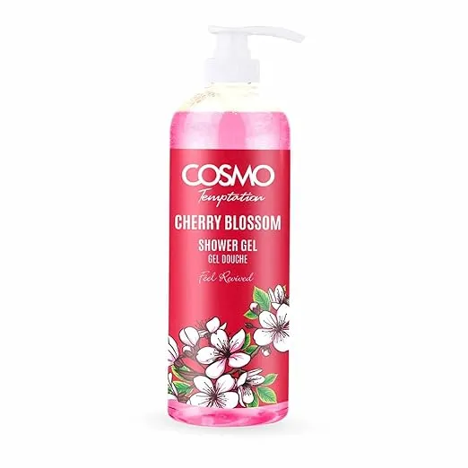 Cosmo Temptation Cherry Blossom Gel Douche Shower Gel 480ml, With Cherry Blossom Extract, Moisture and Nourish the Skin, and Improves Skin Elasticity, Daily Use Shower Gel, For Men and Women