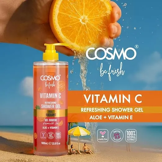 COSMO Be Fresh Body Shower Gel | Refreshing Hydration & Invigorating Scent for All Skin Types | 1000ml (Vitamin C)