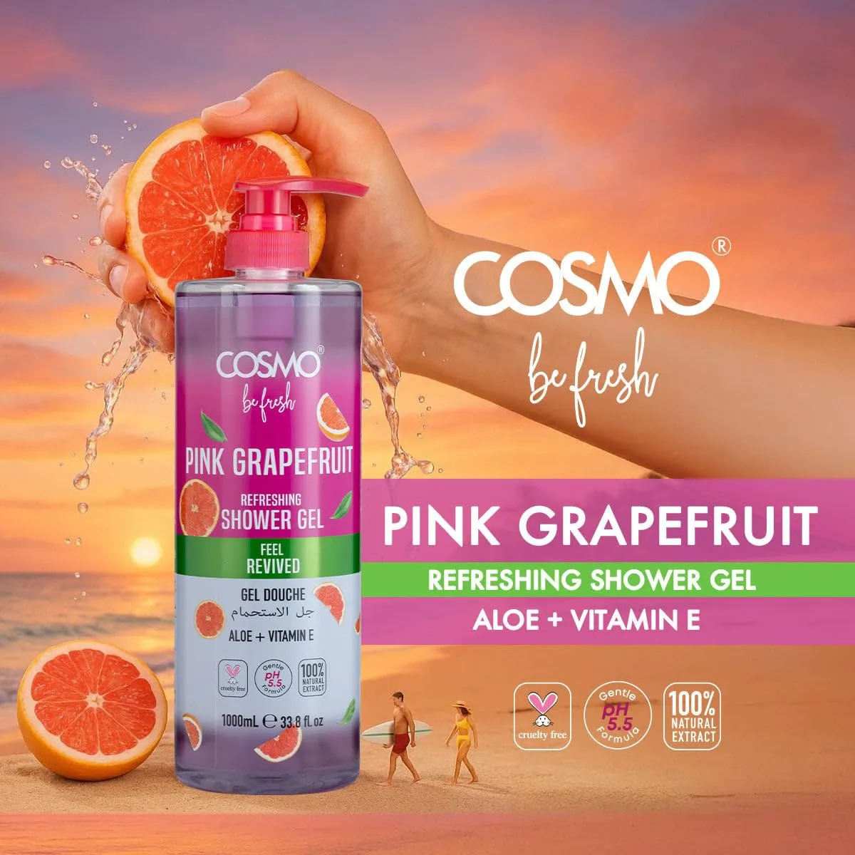 Cosmo Skin Care Be Fresh Pink Grapefruit Refreshing Shower Gel 1000ml