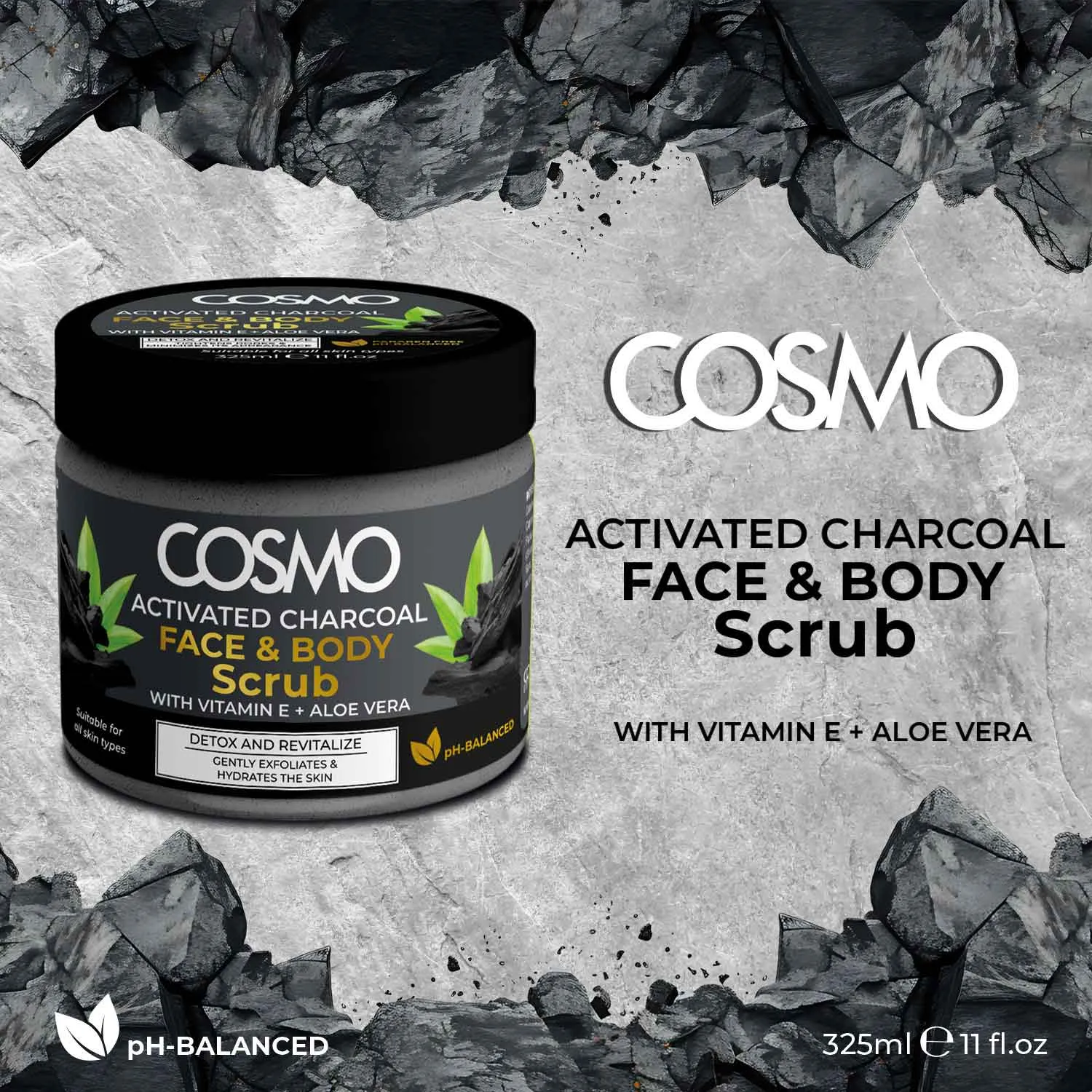 Cosmo Charcoal Face & Body Scrub 500ml