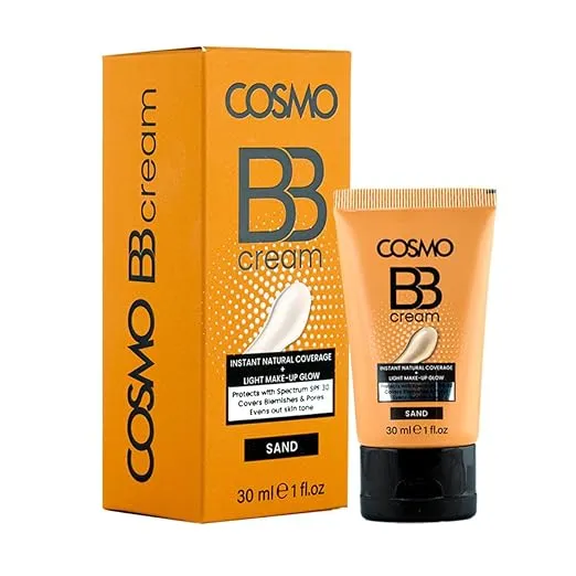 Cosmo BB Cream Sand 30ml | Instant Natural Coverage & Light Make Up Glow | SPF 30 Sun Protection | Evens Out Skin Tone & Covers Blemishes | Lightweight Wear | Suitable For All Skin Types | Foundation