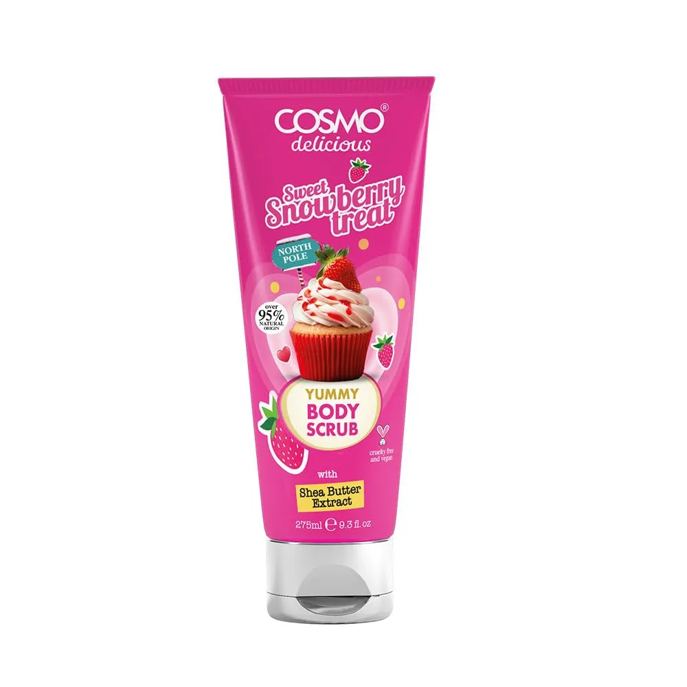 Cosmo Delicious Sweet Snowberry Treat With Shea Body Scrub For Men & Women 275ml, Exfoliating Body Scrub, Hydrating & Nourishing, Sugar Scrub, Berry Scent, Dead Skin & Deep Cleansing, All Skin Types