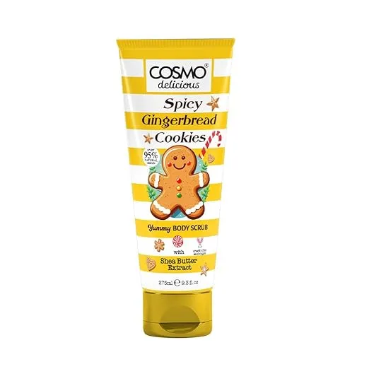 Cosmo Delicious Spicy Ginger Bread Cookie With Shea Body Scrub For Men & Women 275ml, Exfoliating Body Scrub, Hydrating & Nourishing, Sugar Scrub, Warm Spice Fragrance, Dead Skin & Deep Cleansing