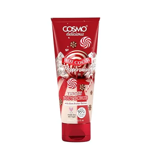 Cosmo Delicious Hot Cocoa Peppermint With Shea Body Scrub For Men & Women 275ml, Exfoliating Body Scrub, Hydrating & Nourishing, Sugar Scrub, Choco & Peppermint Fragrance, Dead & Deep Skin Cleansing