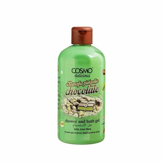 COSMO Delicious Kunafa Pistachio Chocolate With Aloe Vera Shower & Bath Gel 500ml, Hydrating & Refreshing Body Wash, Nutty Chocolate Scent, Dead Skin Removal, Body Cleanser, Shower Gel For Women & Men