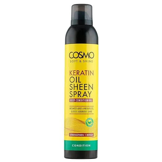 Cosmo Soft & Shine Keratin Oil Sheen Spray 300ml | Deep Conditioning | Strengthen and Repair | Glossy, Luxurious Shine | Yellow