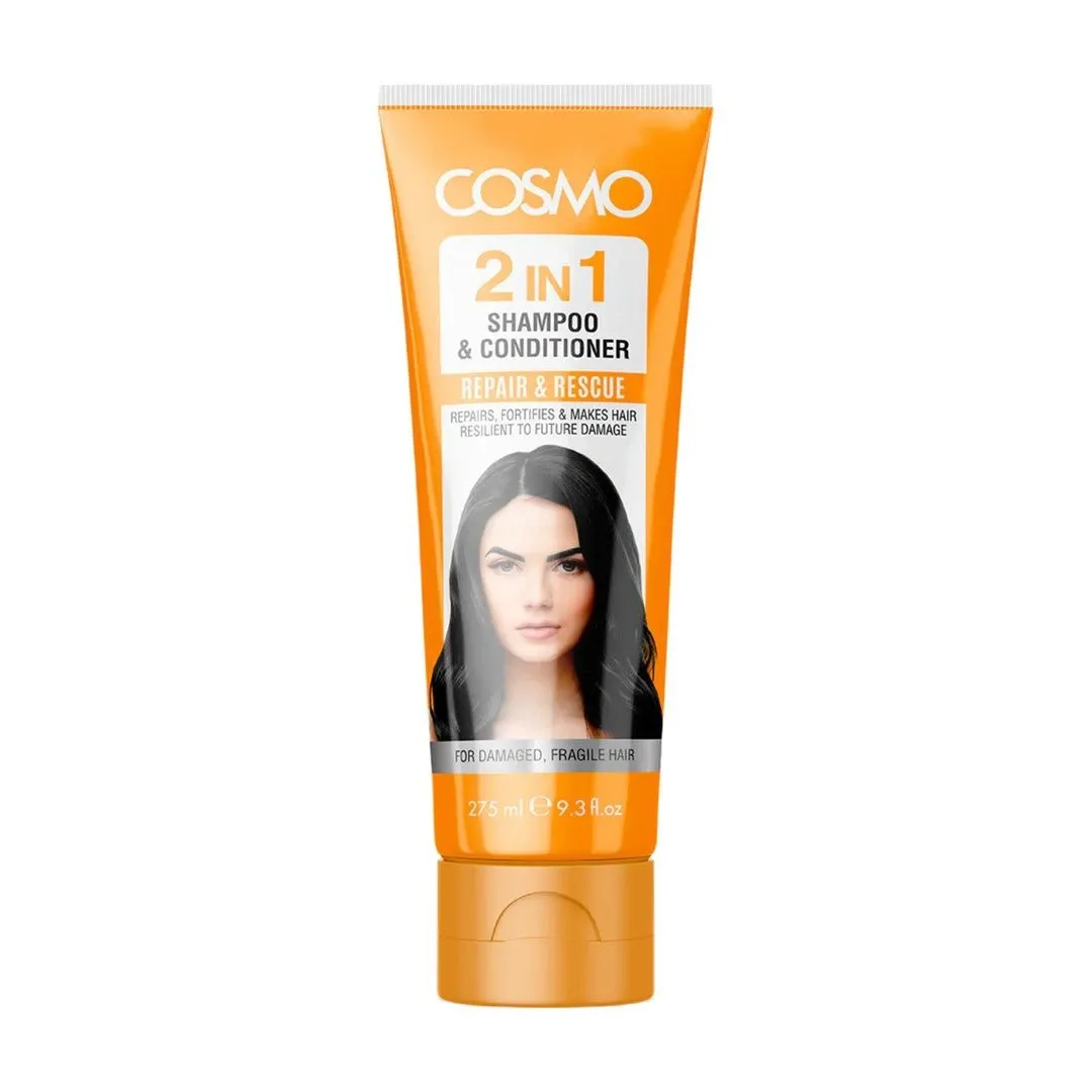Cosmo 2 in 1 Shampoo and Conditioner for Damage and Fragile Hair Care, Repair and Rescue 275ML