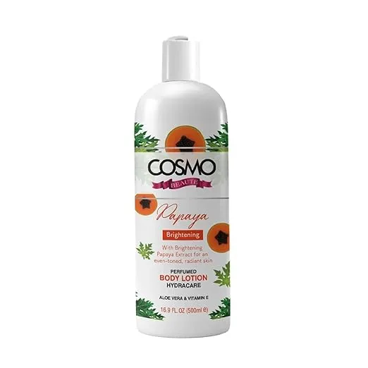COSMO DESIGNS Beaute Papaya Brightening Perfumed Body Lotion 500Ml, With Brightening, Papaya Extract For An Even-Toned, Radiant, Glowing, Hydration, Aleo Vera, Vitamin E, Skin Care Lotions