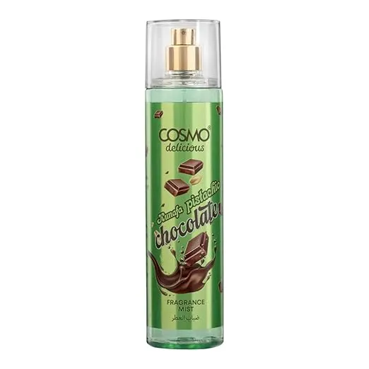Cosmo Delicious Kunafa Pistachio Chocolate Fragrance Mist 250ml, Kunafa Parfum, Cocoa, Nutty & Sweet Dessert Scent, Gourmet Body Spray, Perfect For Everyday Wear, Long Lasting Perfume For Women & Men