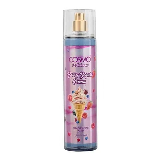 Cosmo Delicious Berry Yogurt Creamy Body Mist 250ml, with a fresh berry and whipped cream scent, a light fruity fragrance ideal for everyday wear, a long-lasting fragrance for women and men